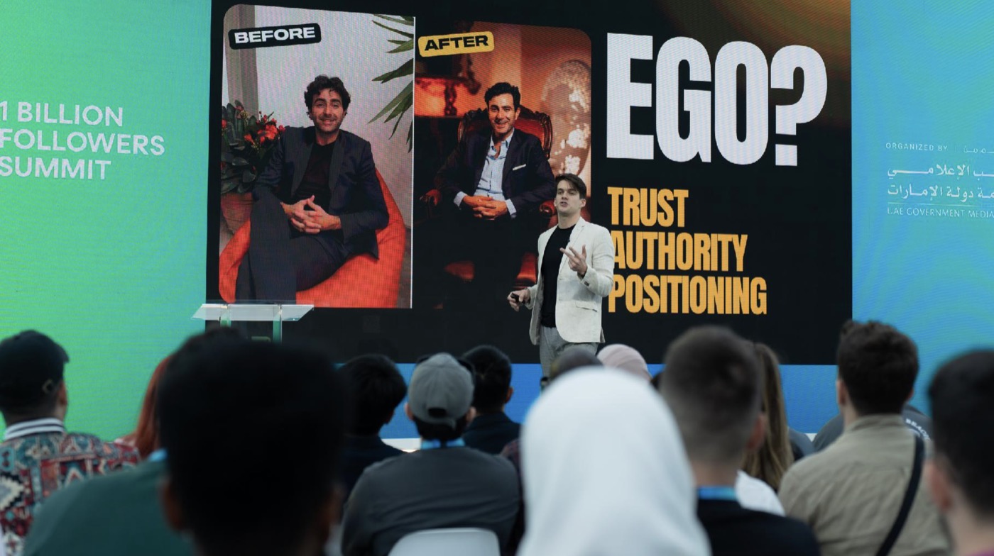 Simone speaking at the 1 Billion Followers Summit in Dubai