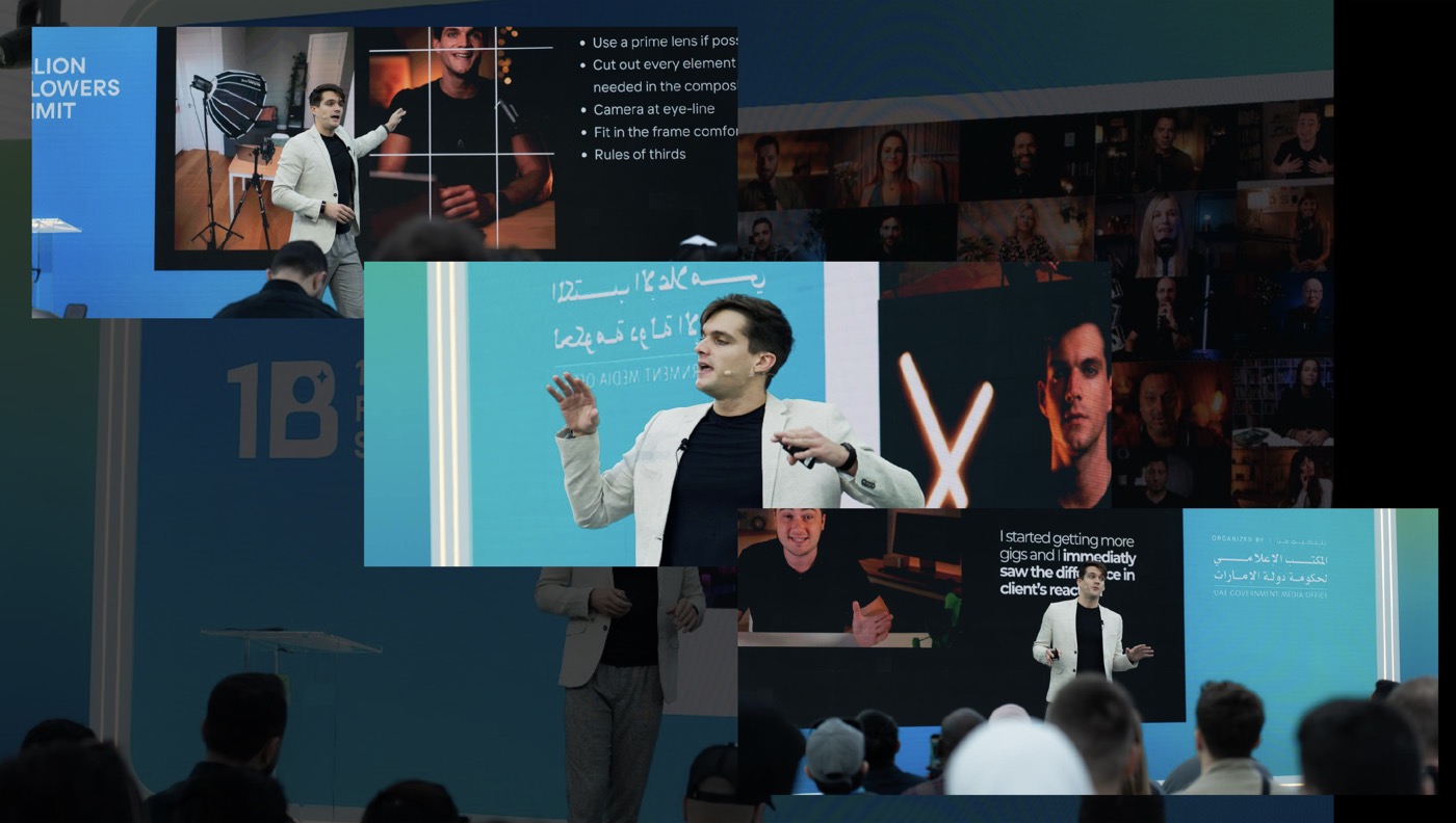 Simone presenting on stage